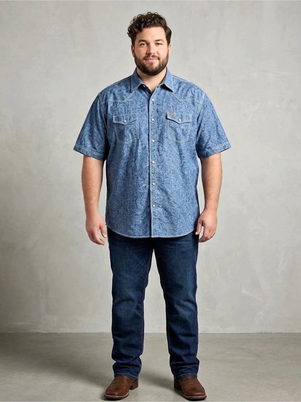 Rafter C Cowboy Collection Western Paisley Shirt in Blue XXL Like New